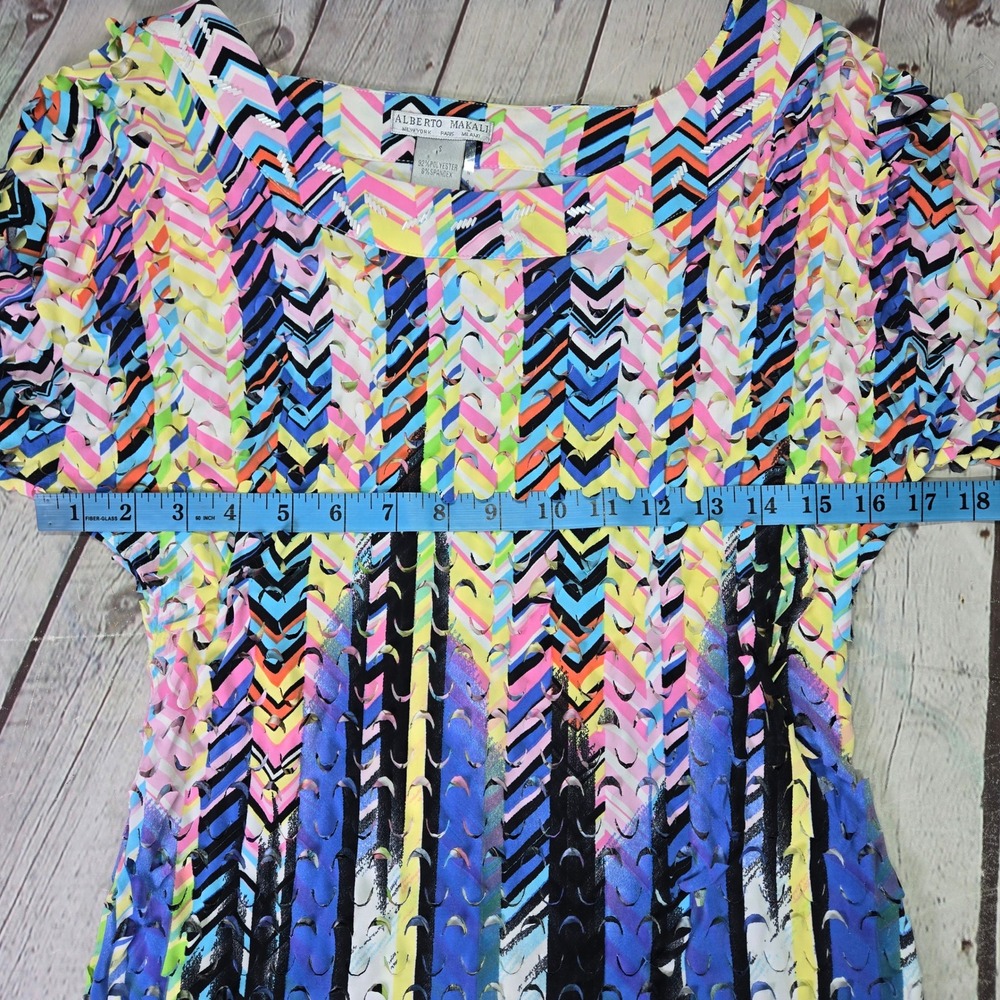 Alberto Makali Women Small Multicolor Chevron Laser Cut Beaded 3/4 Sleeve Top‎ - Picture 6 of 7